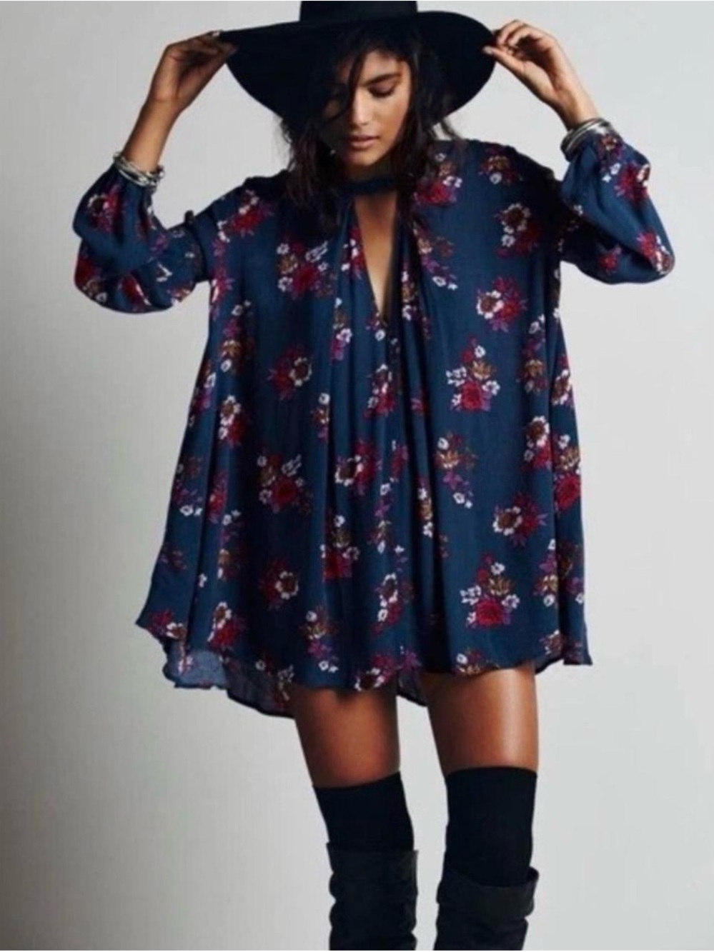 Free People Navy Floral Mini Dress boho